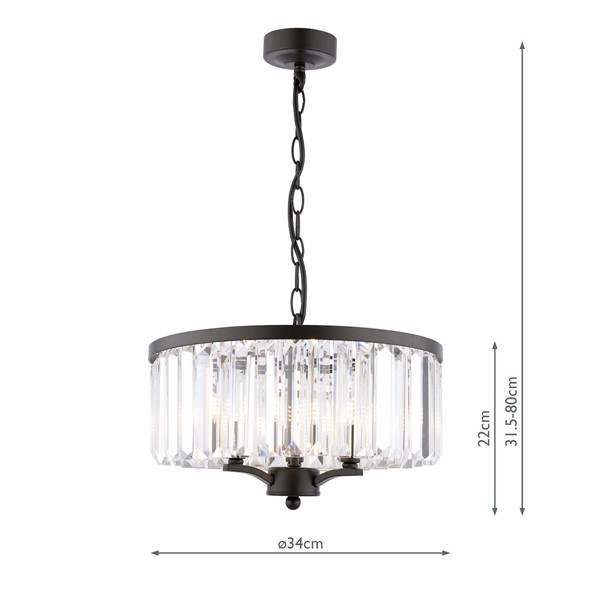 (image for) Laura Ashley Elkwood 3 Light Pendant Crystal and Black